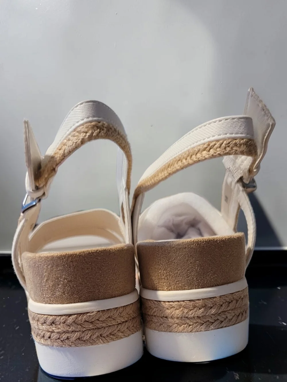 easy street White Espadrille-Inspired Slingback Wedge Sandal